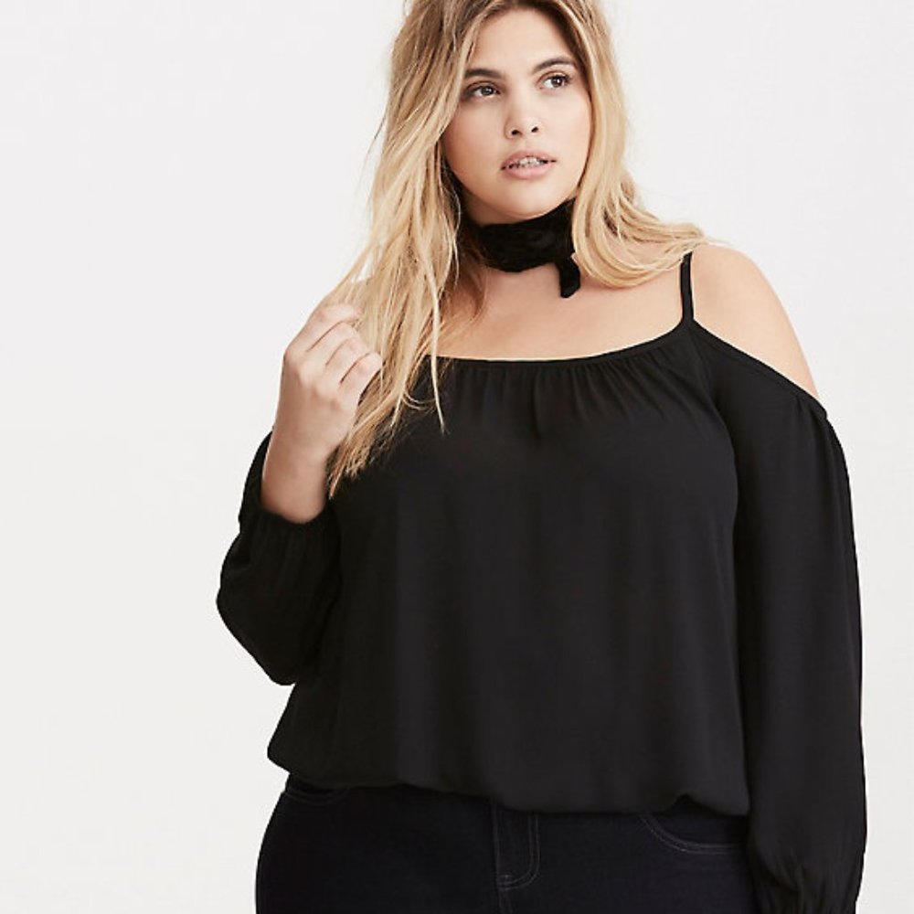 Cold Shoulder Black Sheer Blouse